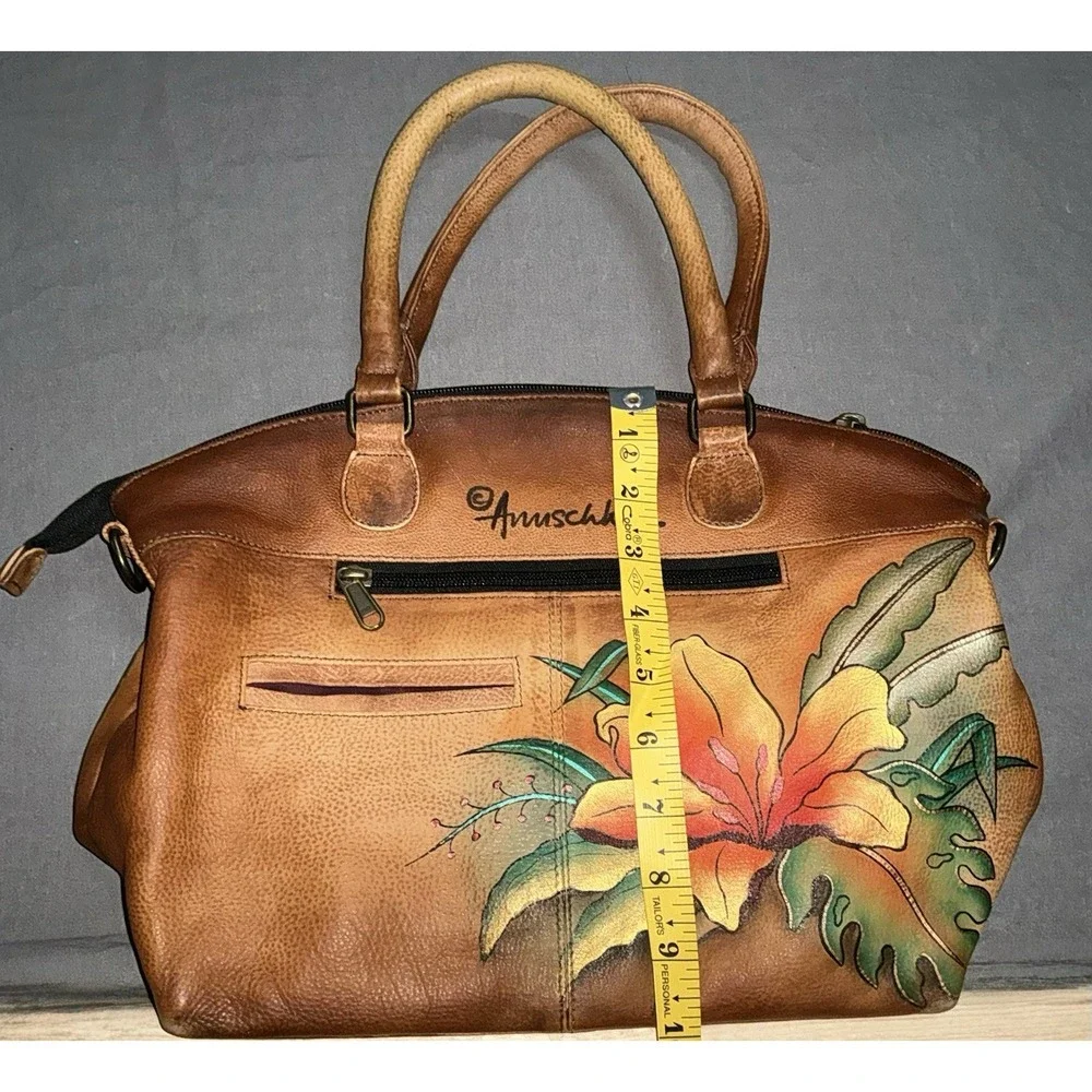 Anuschka Hand Painted Leather Satchel Bag Floral Art Purse Boho Hippie read